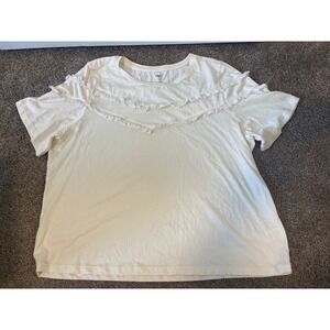 DIP Sz L White Ruffled Fringe Short Sleeve T Shirt Top Casual Everyday